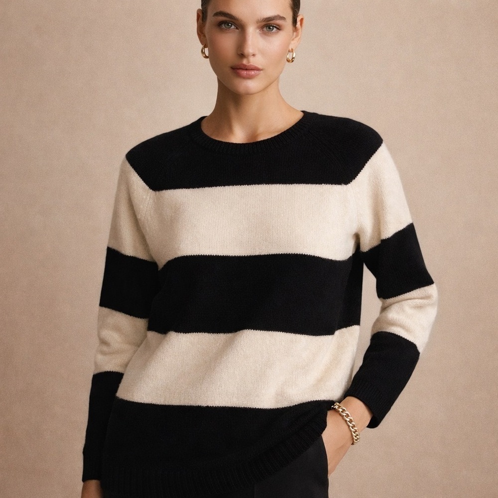 Calvin Klein Black and Cream Striped Sweater